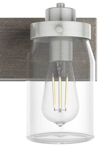 Devon Park Brushed Nickel and Grey Wood With Clear Glass 4 Light Vanity Wall