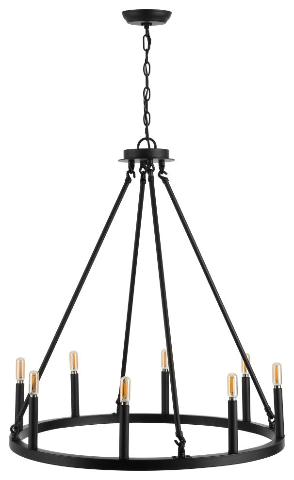 Ring Iron Rustic Farmhouse LED Chandelier, 8-Light