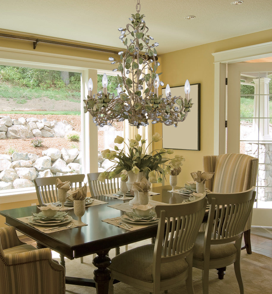 Crystorama Josie Chandelier Wrought Iron in Champagne Green Tea