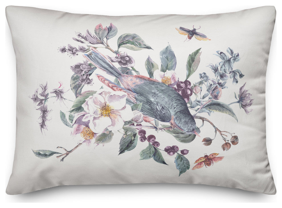 Watercolor Bird, Branches Purple 3 14x20 Spun Poly Pillow