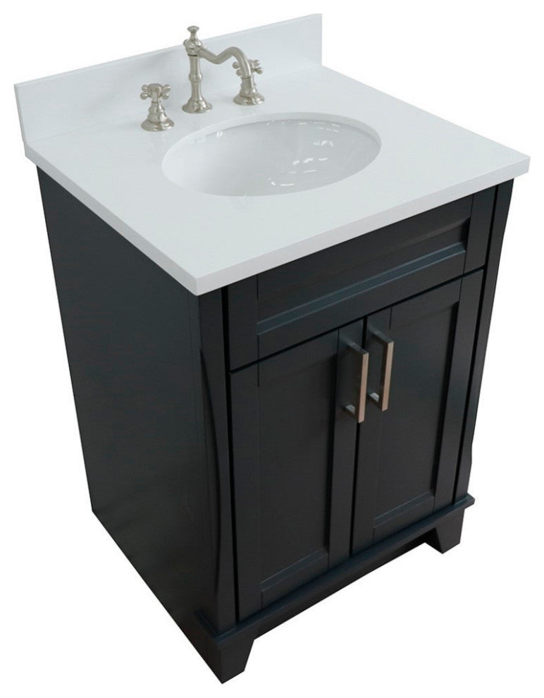 25" Single Sink Vanity, Dark Gray Finish With Engineered Stone Top And Oval Sink