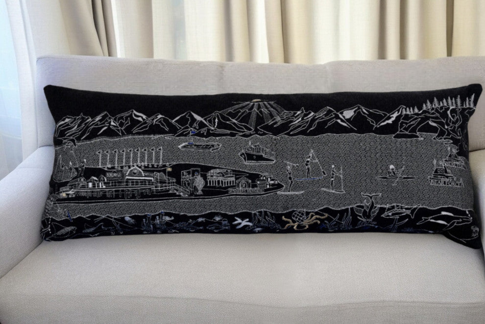 35" Black Homer Spit Nighttime Skyline Lumbar Decorative Pillow