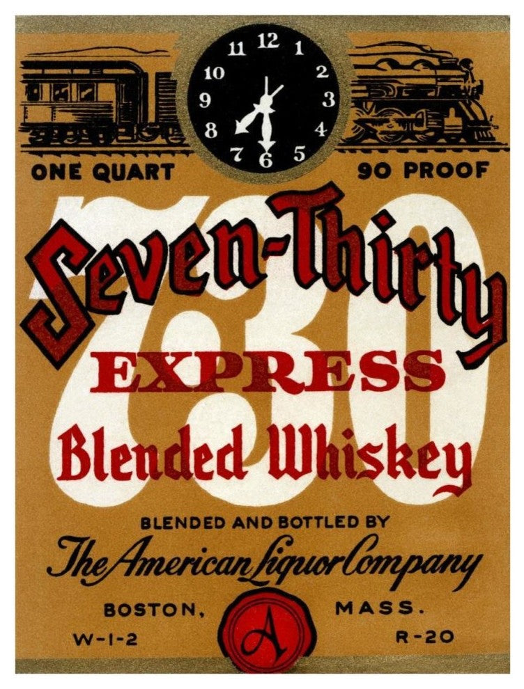 "Seven-Thirty Express Blended Whiskey" Print by Vintage Booze Labels, 29"x38"