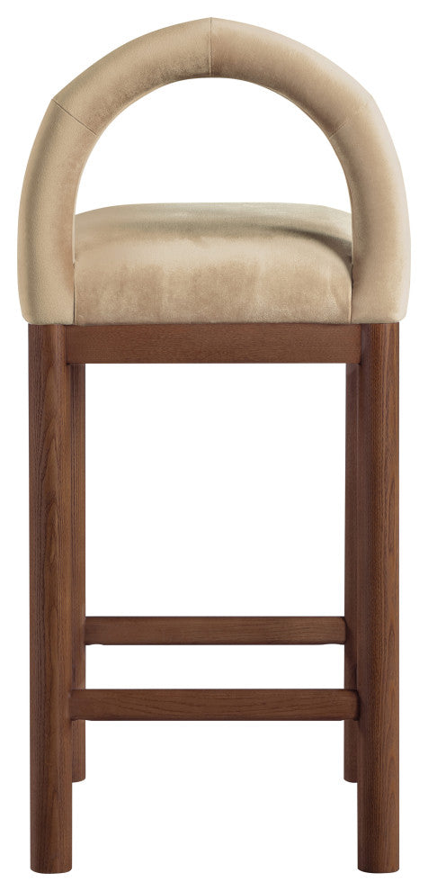 Conrad Upholstered Bar and Counter Stool, Beige, Velvet, Brown