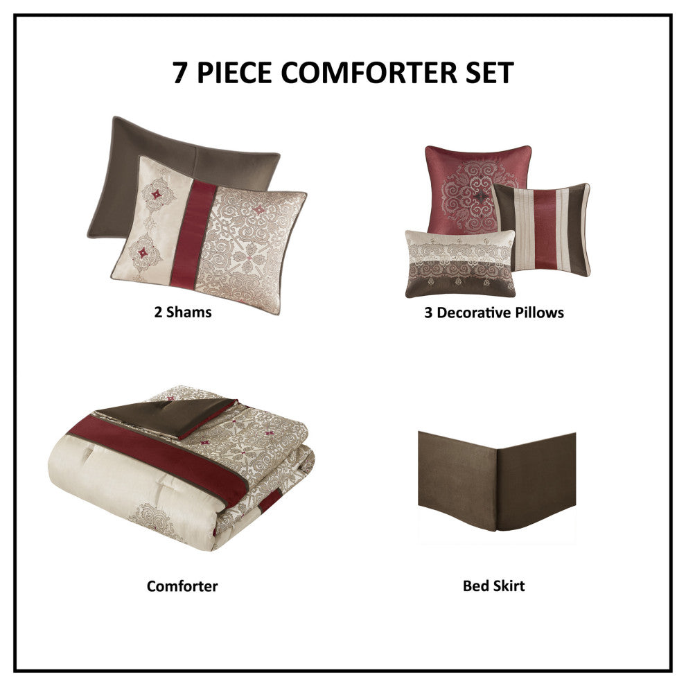 Madison Park Donovan 7 Piece Jacquard Comforter Set, Red