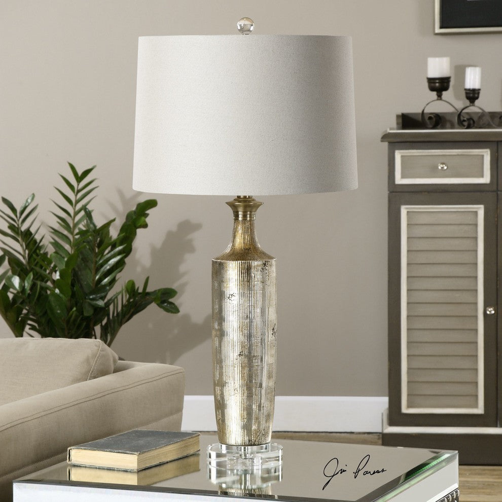 Textured Slim Metallic Silver Bronze Table Lamp