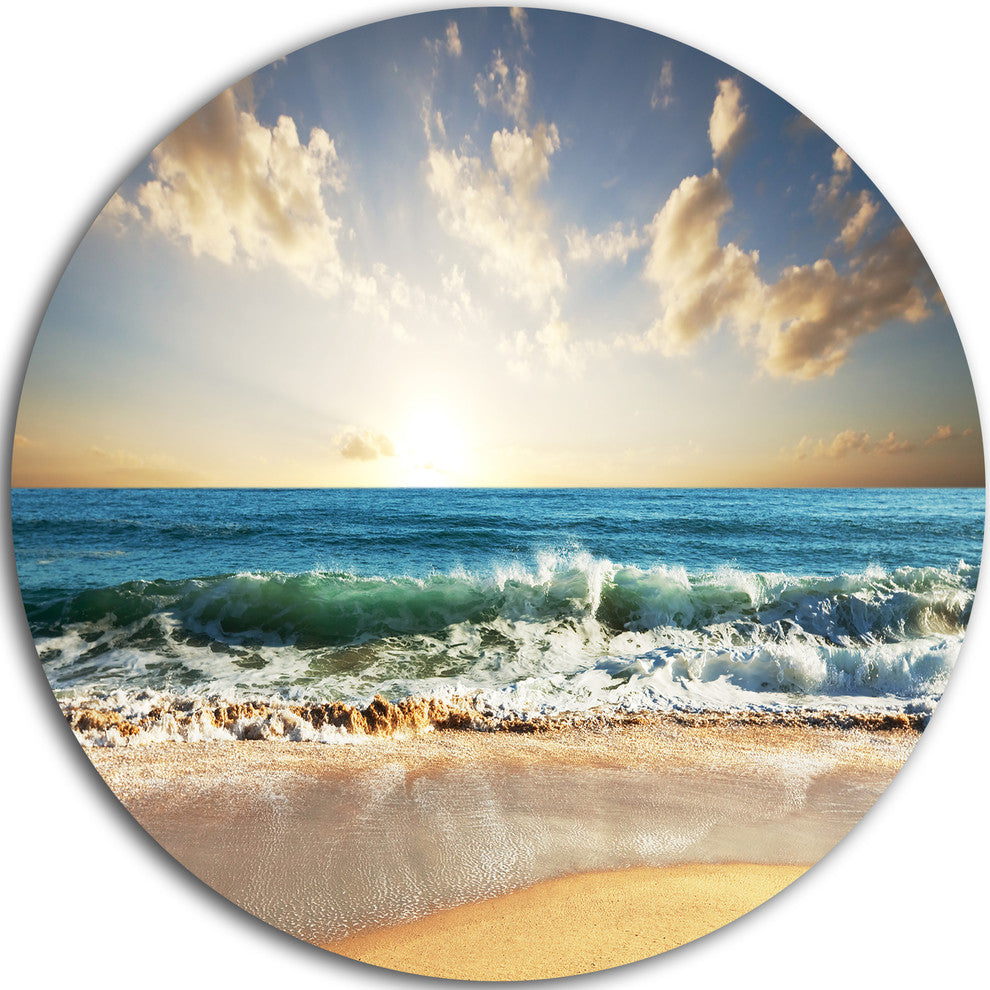 Cloudy Sky And Vibrant Blue Sea, Seashore Disc Metal Artwork, 23"