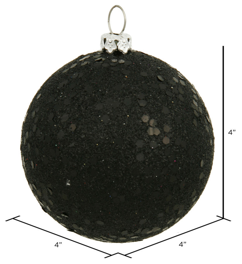 Vickerman N591017Dq 4" Black Sequin Ball Ornament, 6 Per Bag