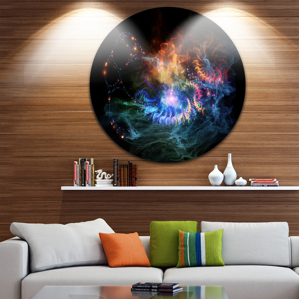 Flame Lights Of Network, Abstract Digital Art Disc Metal Artwork, 23"