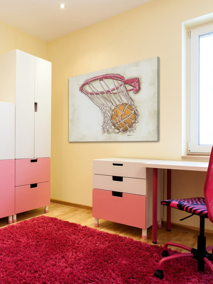 Marmont Hill, "Basketball Swish" by Reesa Qualia Print on Wrapped Canvas, 45x30