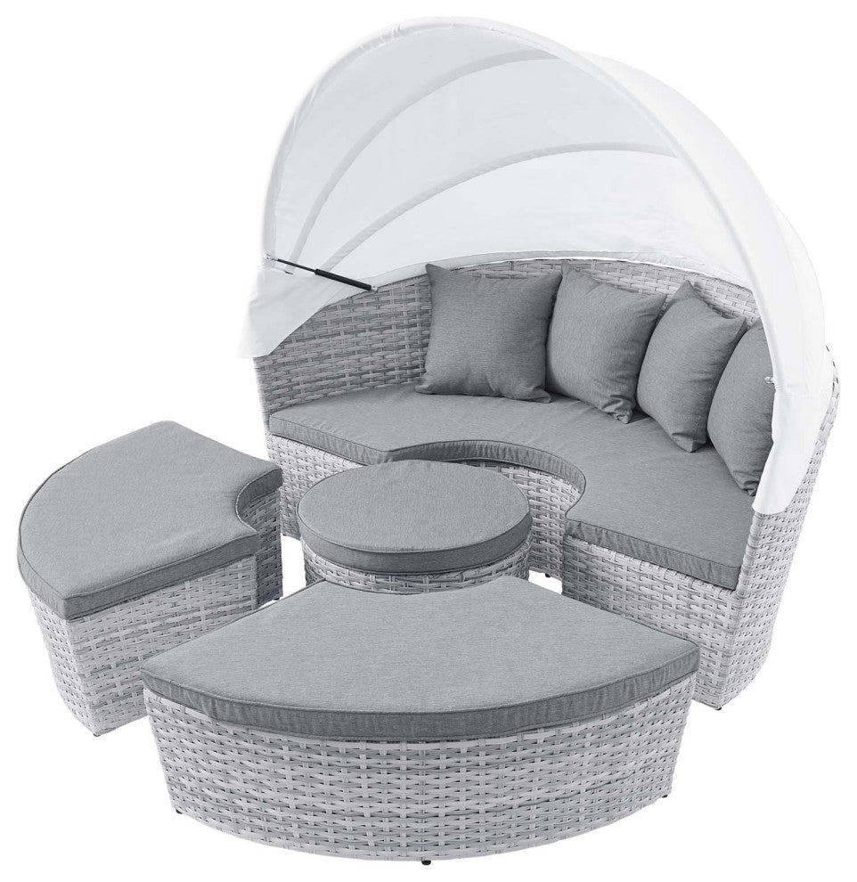 Lounge Daybed Sofa Bed, Gray, Rattan, Wicker, Modern, Outdoor Hospitality
