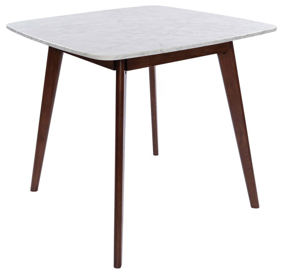 Senna 31" Square Italian Carrara White Marble Dining Table with Walnut Legs