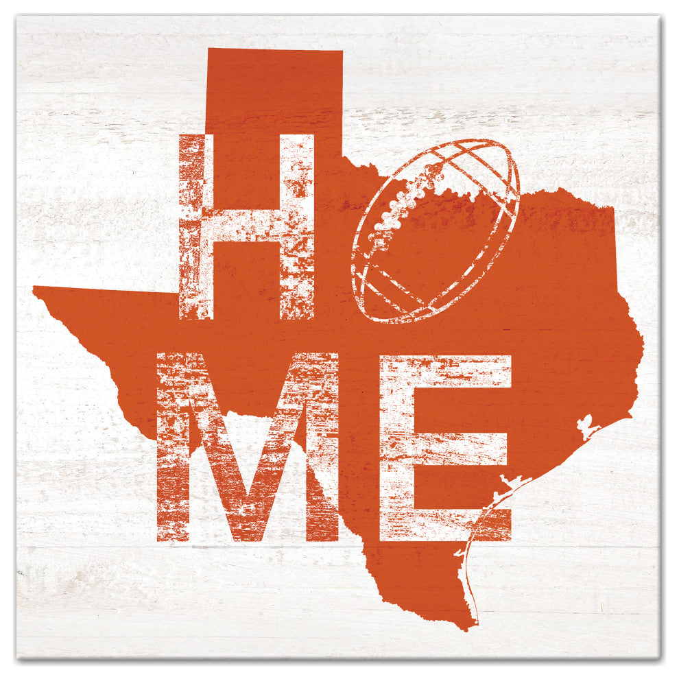 Texas Football State Pride 16x16 Canvas Wall Art, White/Orange