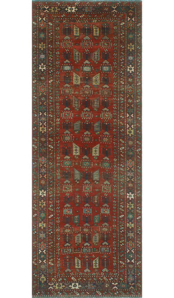 Fine Vintage Distressed June Red/Navy Runner, 3'9x10'2