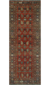 Fine Vintage Distressed June Red/Navy Runner, 3'9x10'2