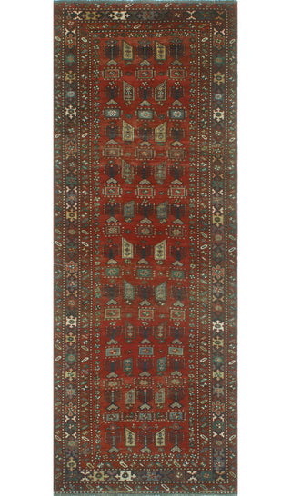 Fine Vintage Distressed June Red/Navy Runner, 3'9x10'2