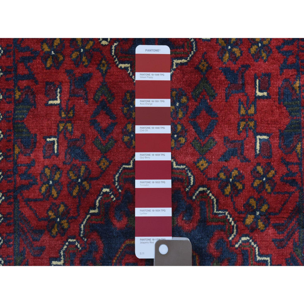 Deep and Saturated Red Afghan Khamyab Wool Hand Knotted Runner Rug, 2'8"x12'10"
