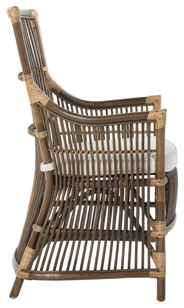 Rattan Loop Edge Dining Chair, Antique Brown, Set of 2, Arm Chair