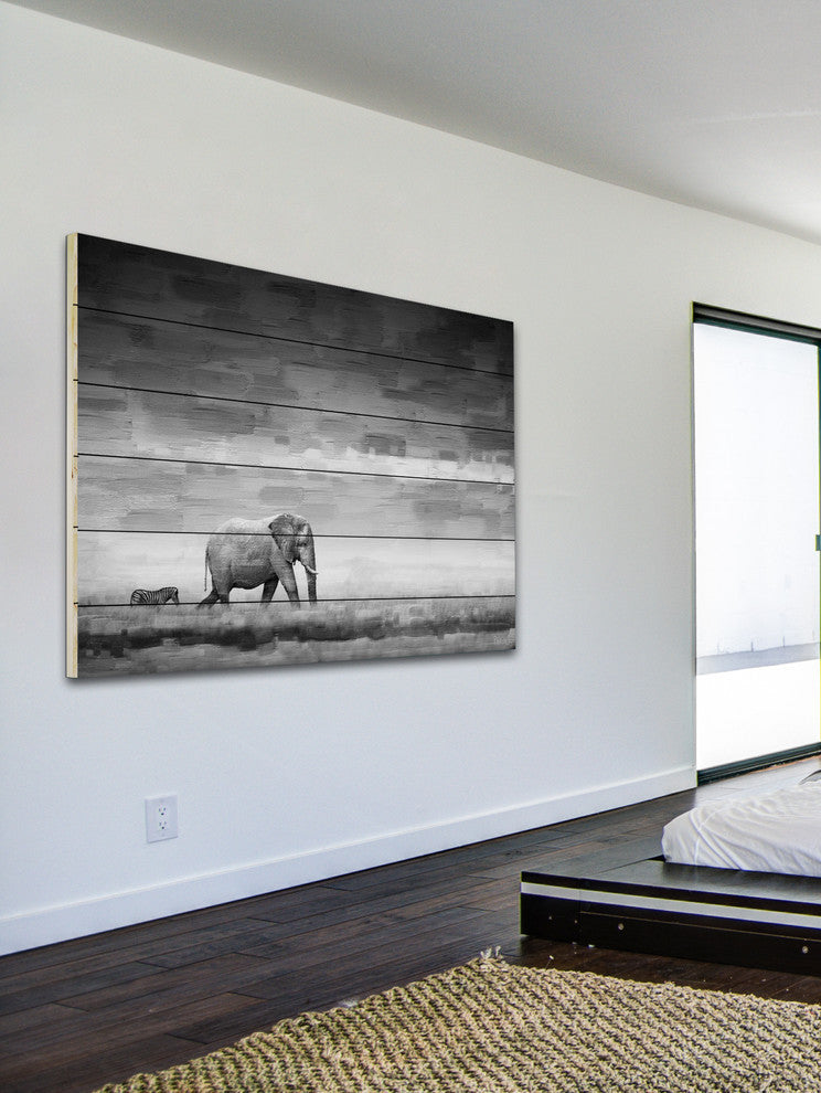 "Elephant" UV Ink Print on White Wood60"x40", 60"x40"