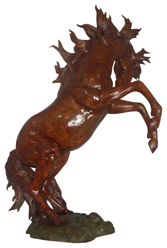 Large Rearing Horse  Red Finished Bronze Statue -  Size: 34"L x 21"W x 46"H.