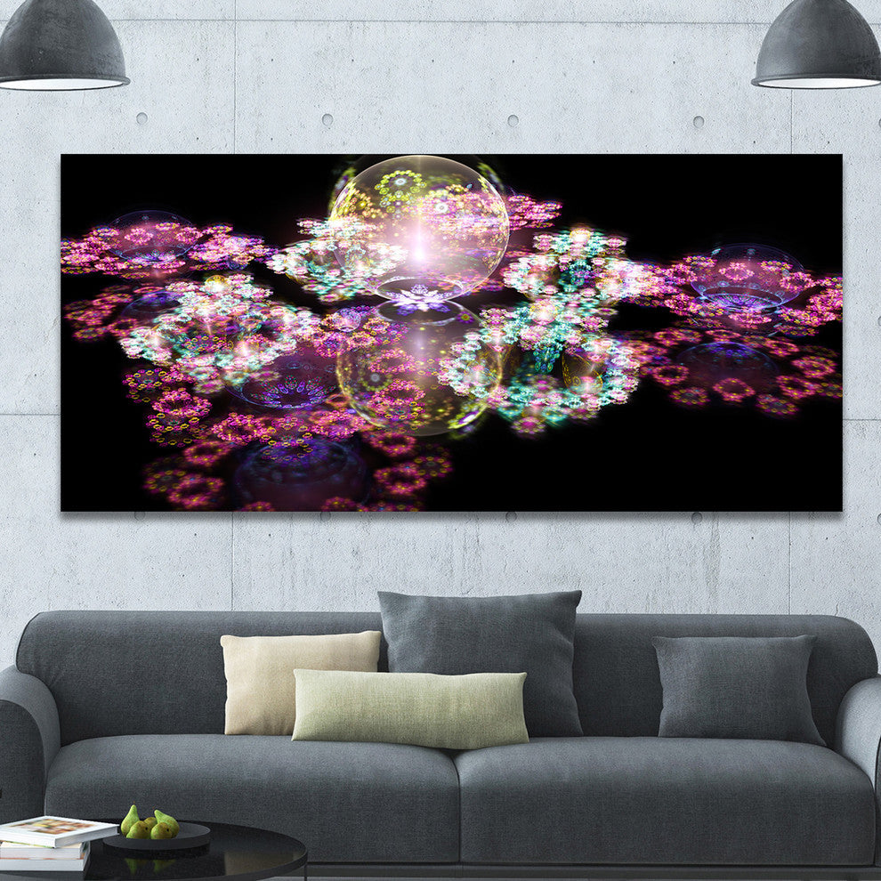 Pink Water Drops on Mirror, Oversized Abstract Canvas Art Print, 60x28