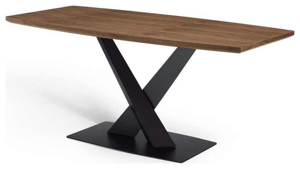 Dining Table, Wood, Metal, Brown Walnut, Modern, Bistro Restaurant Hospitality
