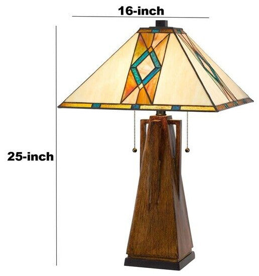 Benzara BM241807 Table Lamp With Tiffany Shade and Geometric Design, Multicolor