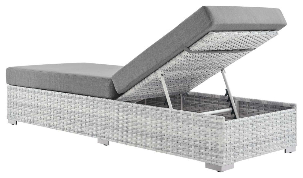 Lounge Chair Chaise, Rattan, Wicker, Gray, Modern, Outdoor Patio Bistro