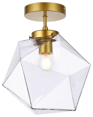 Lilah 1-Light Black and Clear Glass Flush Mount, Brass/Clear