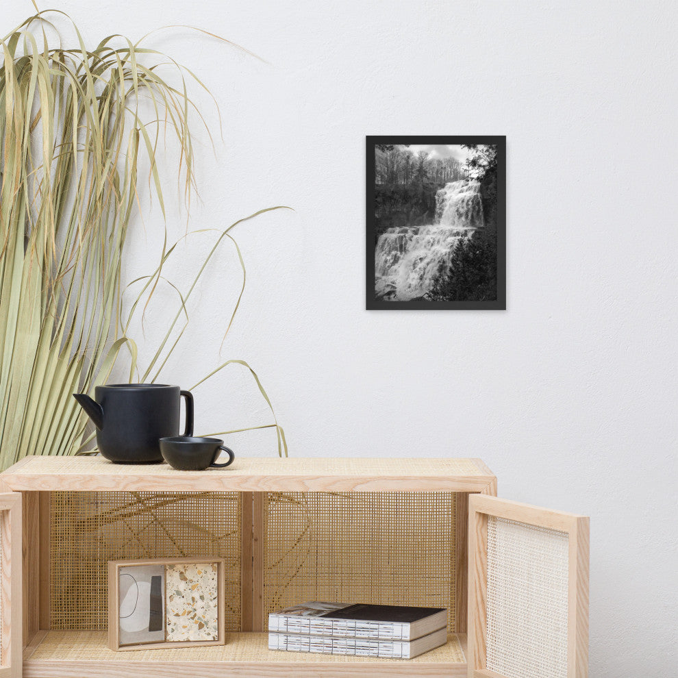Chittenango Waterfall in Black and White Framed Photo Paper Wall Art Prints, Black, 11" X 14"