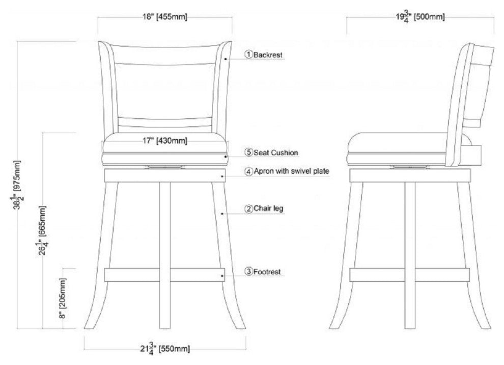 Augusta Swivel Counter Stool, Black