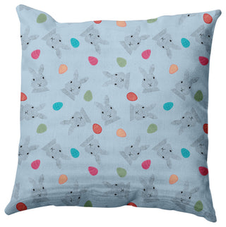 Bunnies and Eggs Easter Decorative Throw Pillow, After Rain Blue, 16x16"