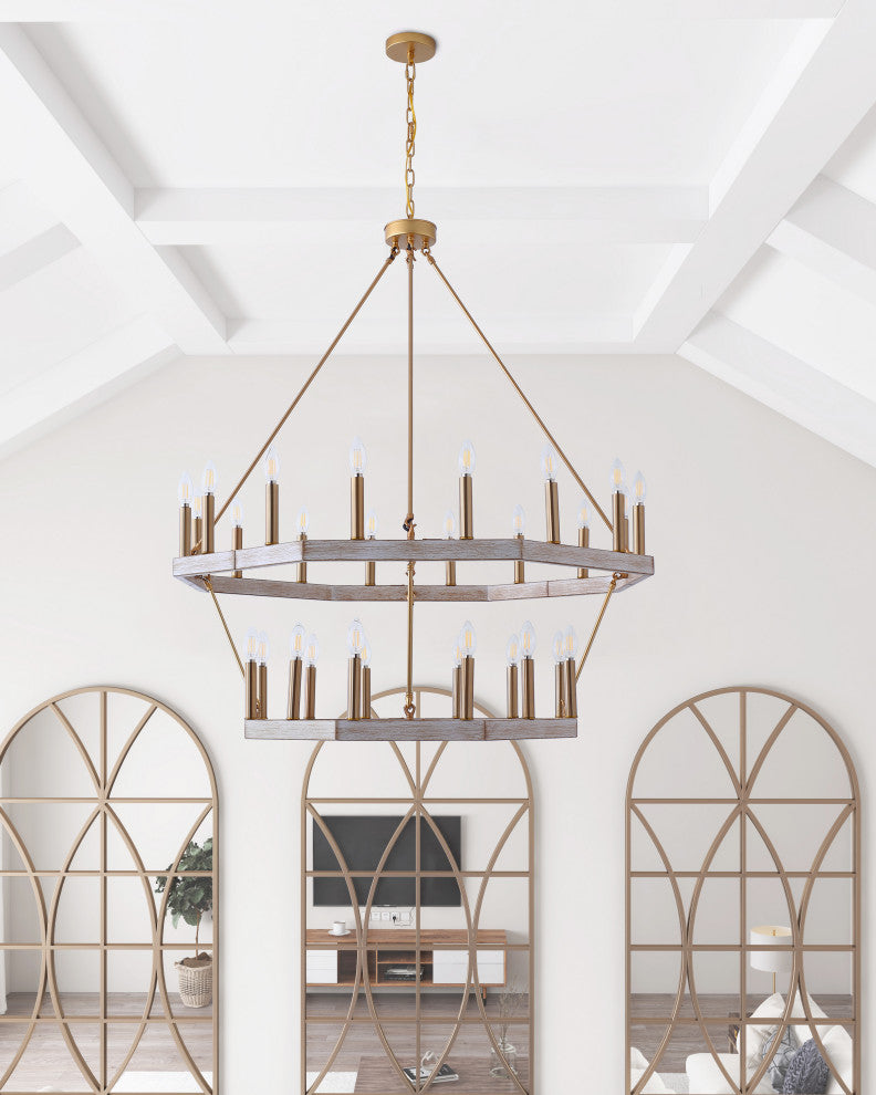 28-Light Pendant Light Candle Wagon Wheel Ceiling Light Round Chandelier