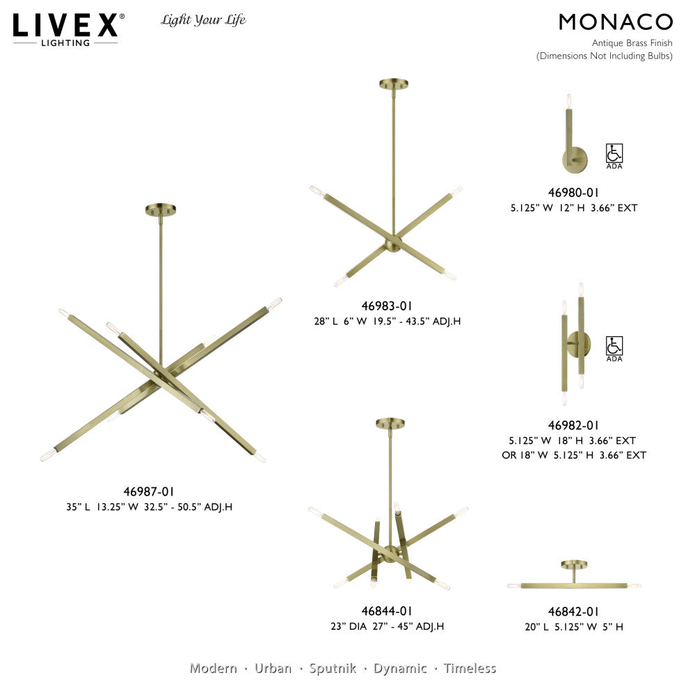 Livex Lighting Monaco 4-Light Antique Brass Linear Chandelier
