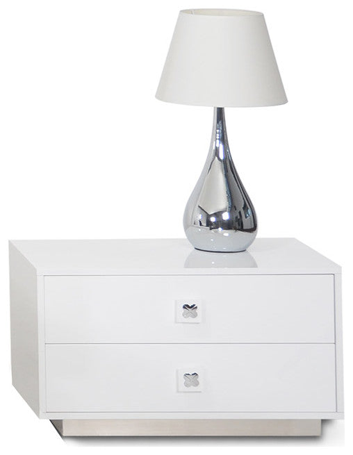 19" White Gloss Mdf Nightstand