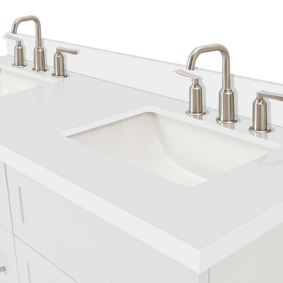 Ariel Hamlet 61" Rectangle Sinks Bath Vanity White Quartz White