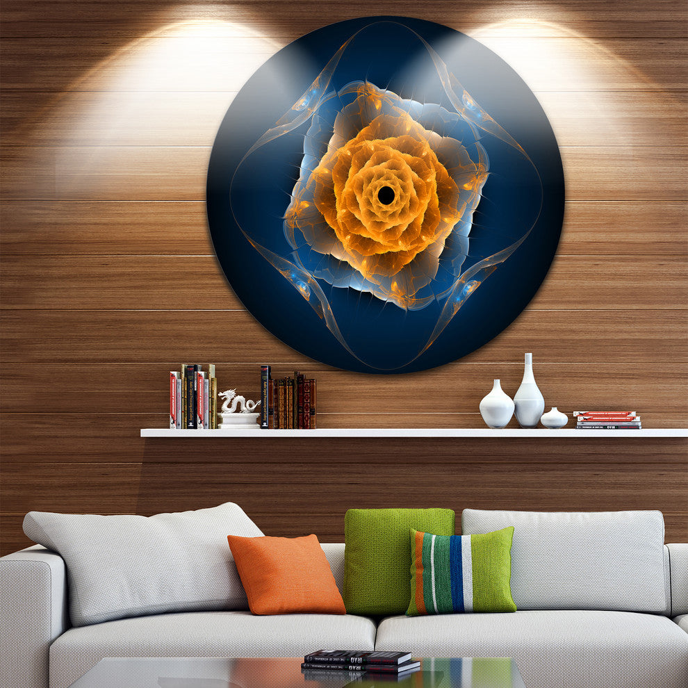 Blue Nautilus Shell Pattern, Abstract Art Disc Metal Artwork, 23"