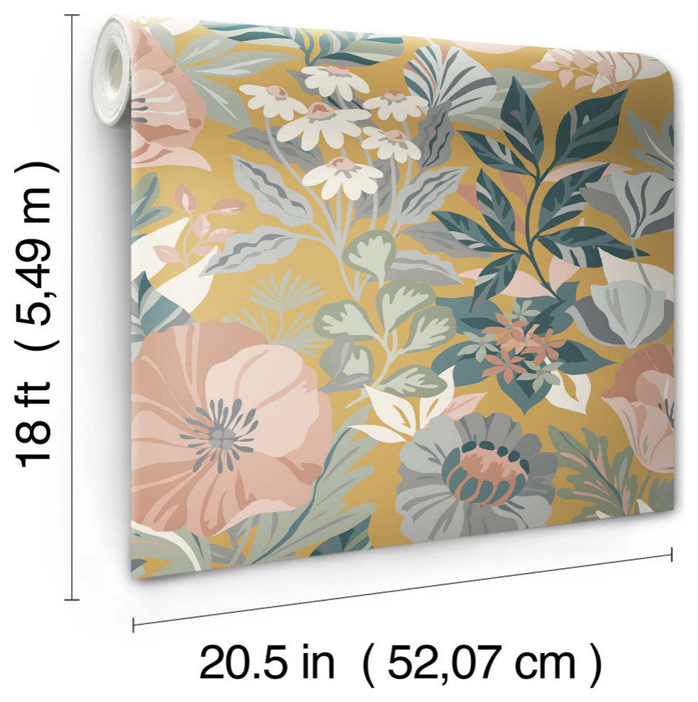 Poppy Fields Mustard Peel and Stick Wallpaper