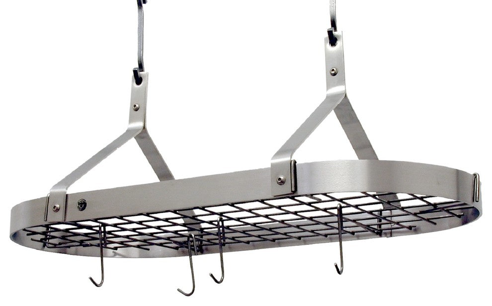 Handcrafted Contemporary Ceiling Pot Rack w 12 Hooks Stainless Steel