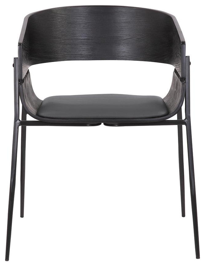 Bronte Wood and Metal Contemporary Dining Room Chairs Set of 2, BLACK