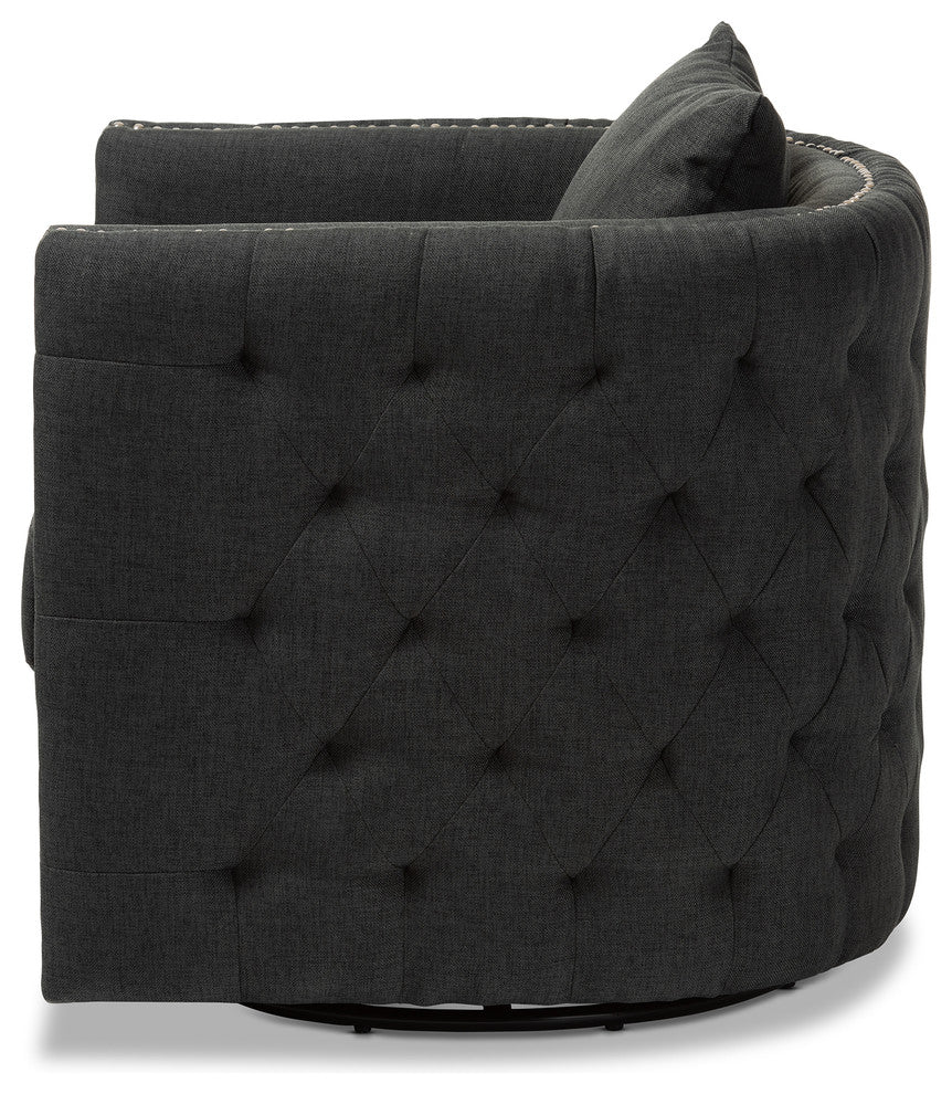 Karita Upholstered Tufted Swivel Chair, Gray