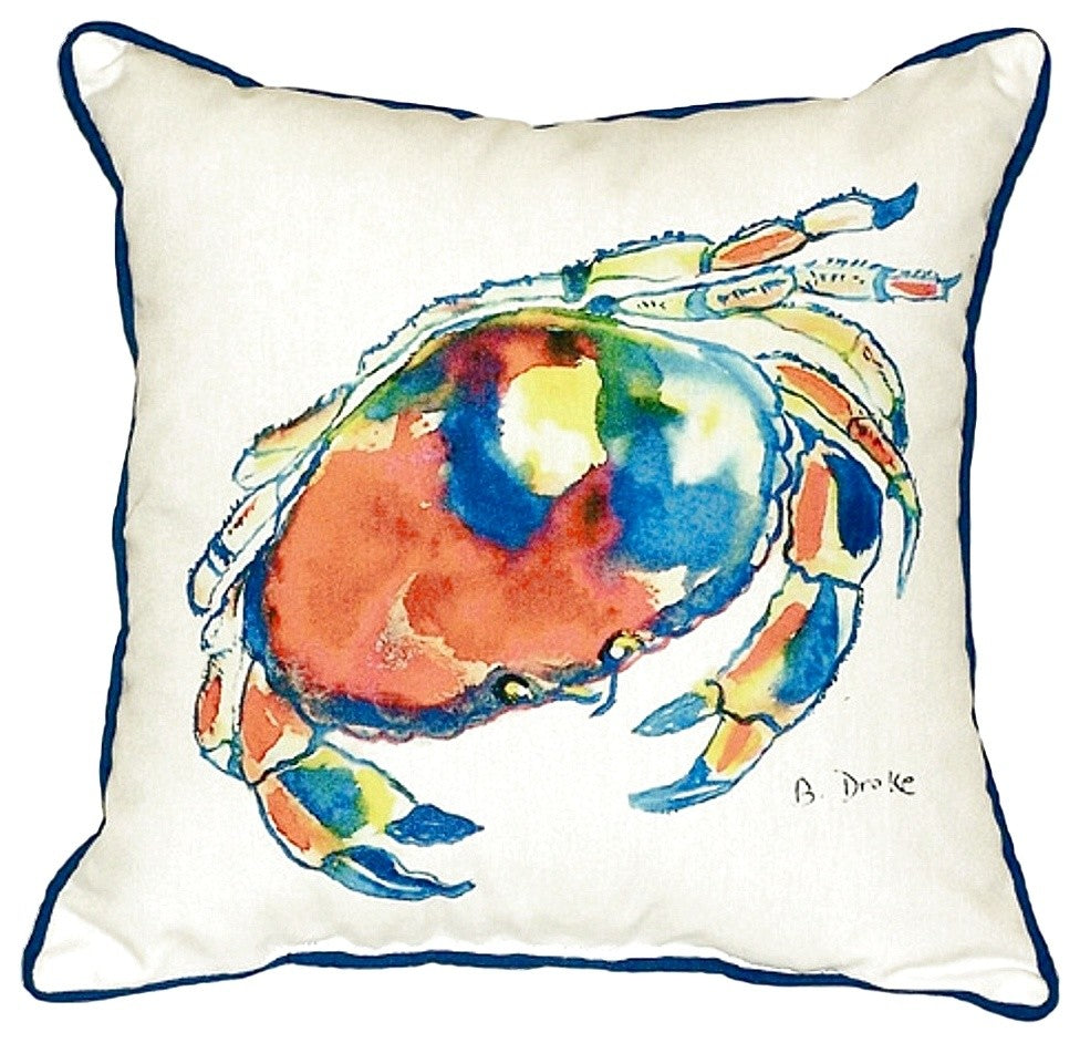Betsy Drake Dungeness Crab Small Indoor/Outdoor Pillow 12x12