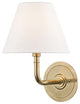 Signature No.1 Wall Sconce With Off-White Linen Shade, Aged Brass