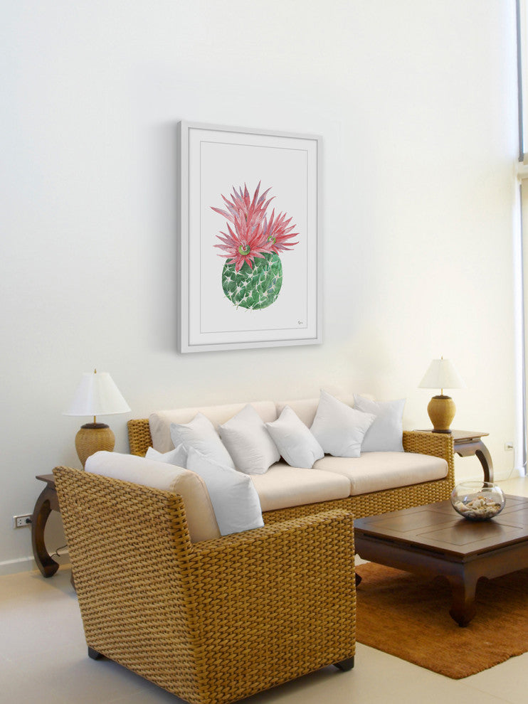 "Flowering Barbed Cactus" Framed Painting Print, 20"x30"