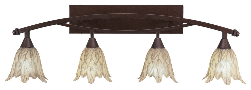 Bow 4-Light Bath Bar, with 7" Vanilla Leaf Glass, Bronze