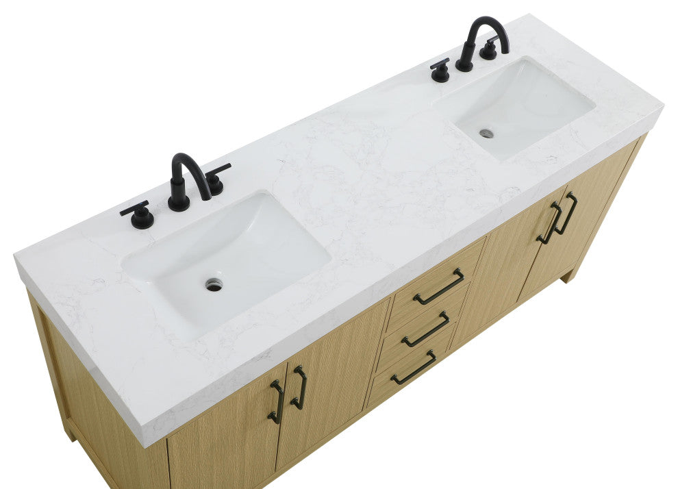 Home Living 72" Double Bathroom Vanity, Honey Brown