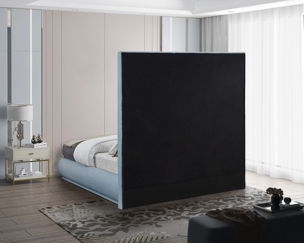 Brooke Linen Textured Fabric Upholstered Bed, Sky Blue, Queen