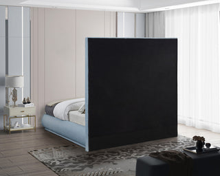 Brooke Linen Textured Fabric Upholstered Bed, Sky Blue, Queen