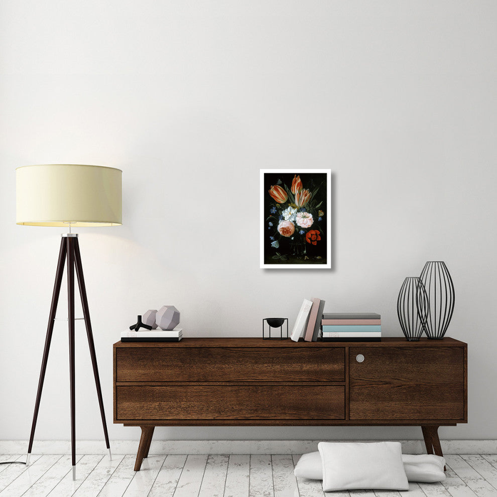 "Tulips and Roses In A Glass Vase" Paper Print by Jan Van Kessel, 17"x24"