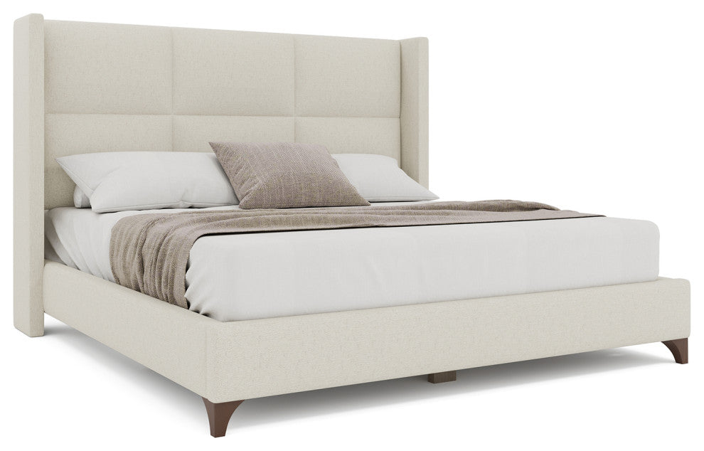 Nativa Interiors Megan Square Upholstered Bed, Off White, Queen